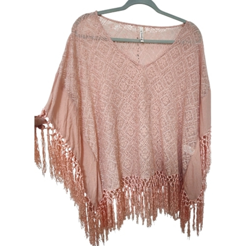 NWOT Mittoshop Pink/Peach M/L Fringed Women's Fringed Top